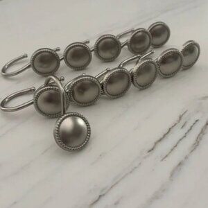 Set of 12 Round Brushed Nickel Silver Shower Curtain Hooks